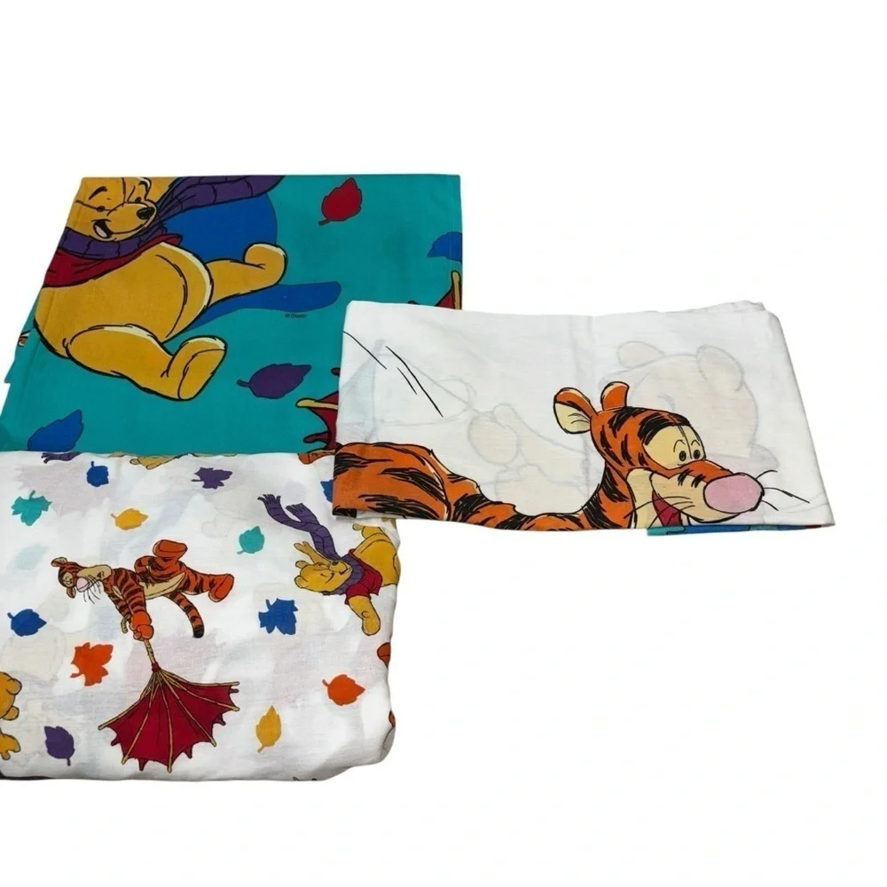 Disney Vintage 1980's Winnie the Pooh Twin Sheets Flat Sheet Fitted Sheet Pillow